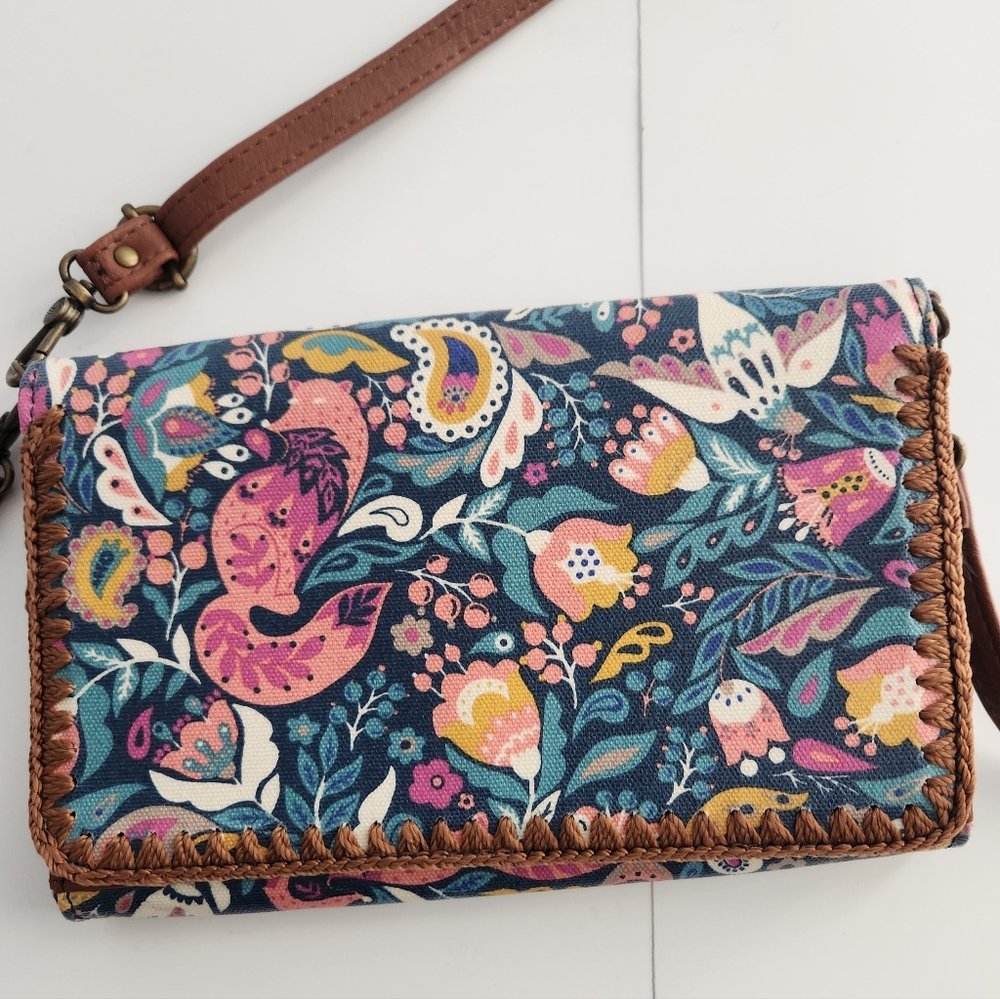 Sakroots Teal Enchanted Forest Luna Smartphone Crossbody Bag Wristlet Excellent - Picture 2 of 10